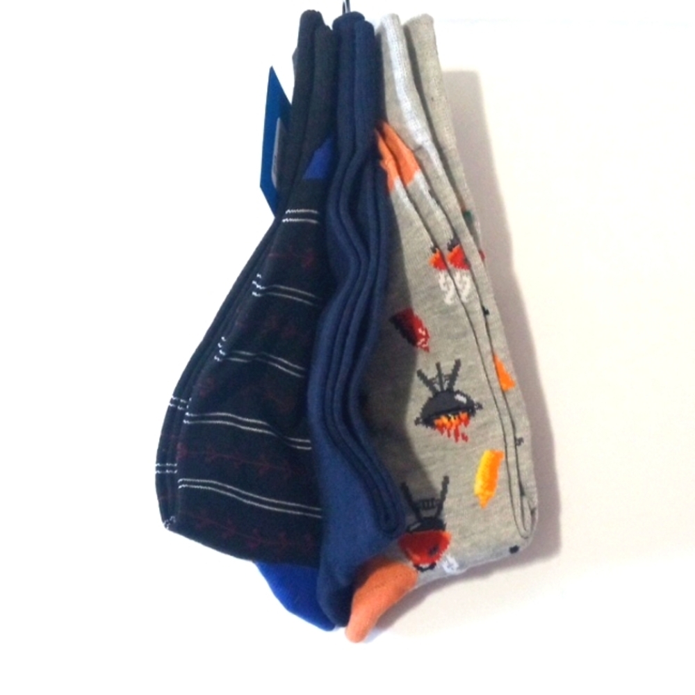 DAVCO MEN'S CASUAL SOCKS - Navy and Gray Multi Pattern - 3 Pair Set 10-13 NWT